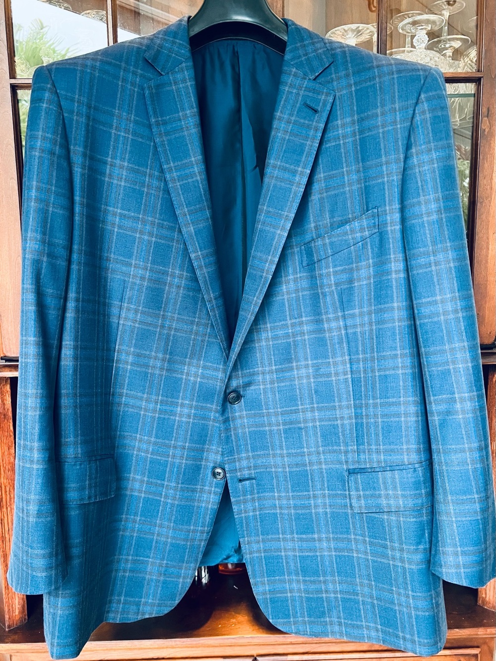 Ermenegildo Zegna Made in Italy Blue Plaid Sport Coat with Subtle Tan Windowpane - Picture 3 of 14